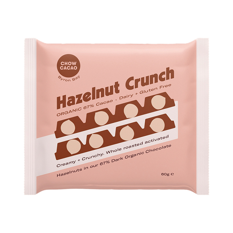 Hazelnut Crunch Dark Chocolate Block 60g by CHOW CACAO Hazelnut Crunch Dark Chocolate Block 60g by CHOW CACAO