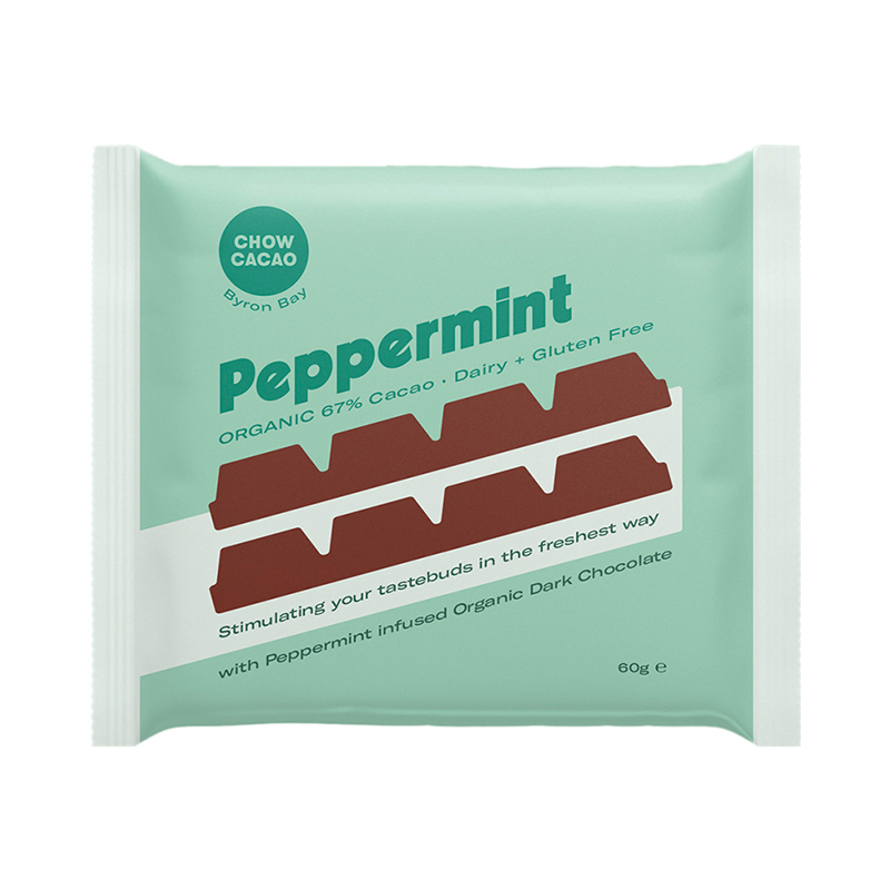 Peppermint Dark Chocolate Block 60g by CHOW CACAO Peppermint Dark Chocolate Block 60g by CHOW CACAO