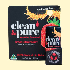 100% Natural Lip Balm - Tinted Strawberry 6g by CLEAN & PURE
