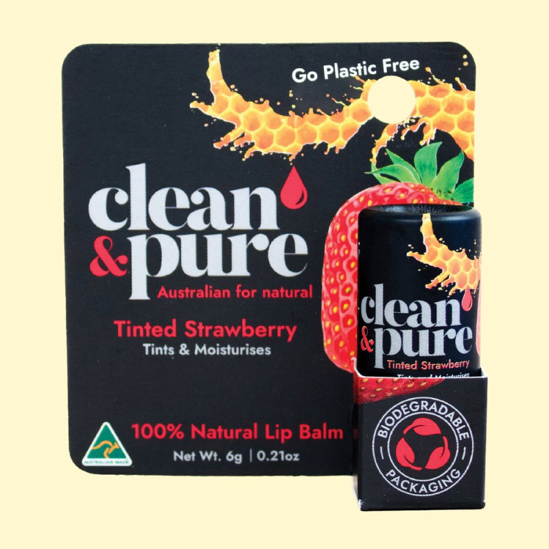 100% Natural Lip Balm - Tinted Strawberry 6g by CLEAN & PURE 100% Natural Lip Balm - Tinted Strawberry 6g by CLEAN & PURE