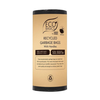 Recycled Garbage Bags with Handles - Large (50L) 20 Bags by ECO BASICS