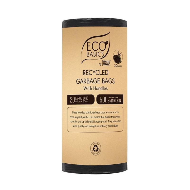 Recycled Garbage Bags with Handles - Large (50L) 20 Bags by ECO BASICS Recycled Garbage Bags with Handles - Large (50L) 20 Bags by ECO BASICS