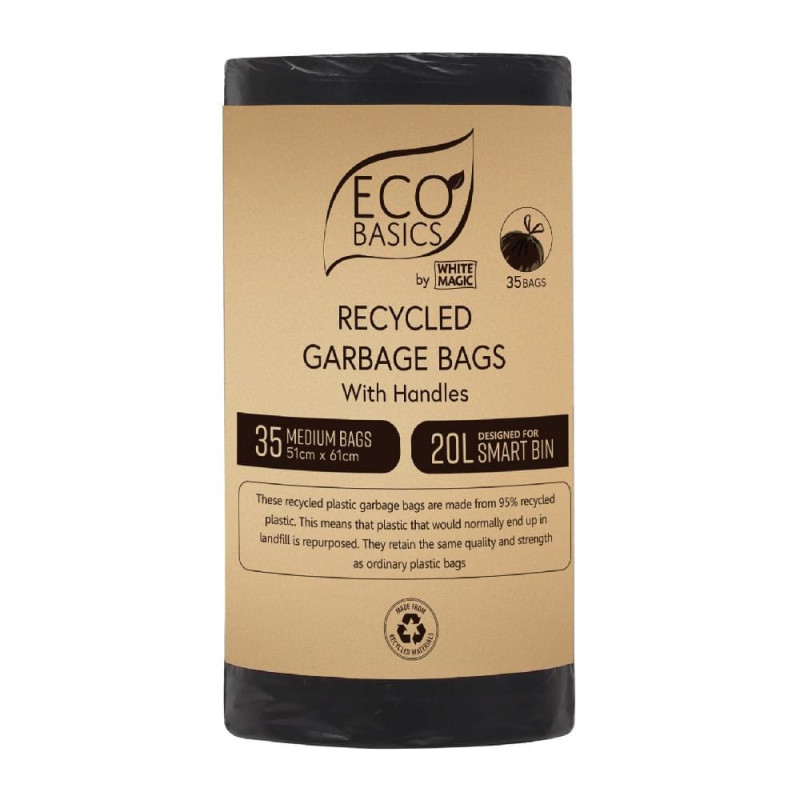 Recycled Garbage Bags with Handles - Medium (20L) 35 Bags by ECO BASICS Recycled Garbage Bags with Handles - Medium (20L) 35 Bags by ECO BASICS