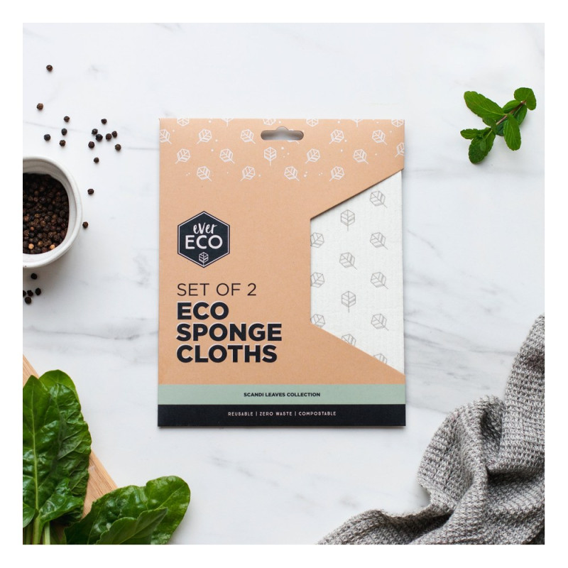 Eco Sponge Cloths (2 Pack) - Scandi Leaves by EVER ECO Eco Sponge Cloths (2 Pack) - Scandi Leaves by EVER ECO