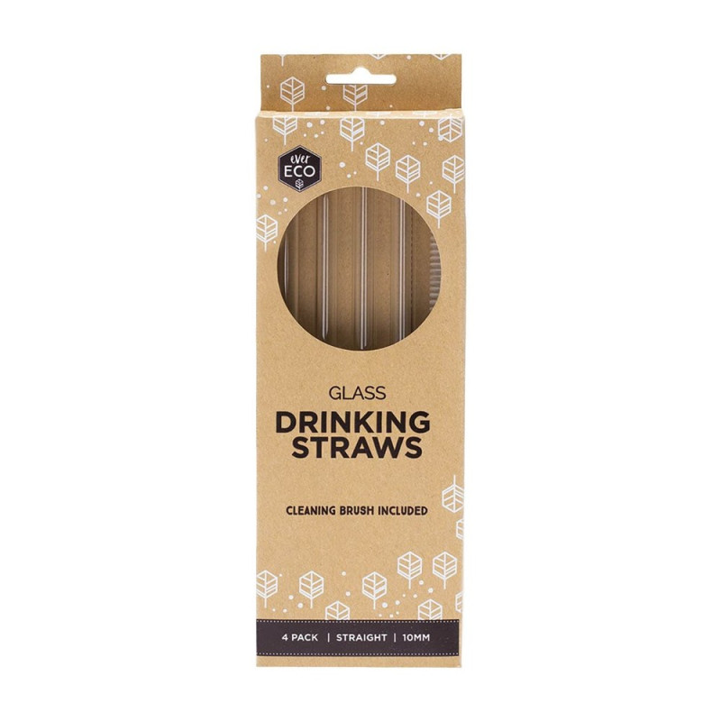 Glass Drinking Straws Straight - 4 Pack + Brush by EVER ECO Glass Drinking Straws Straight - 4 Pack + Brush by EVER ECO