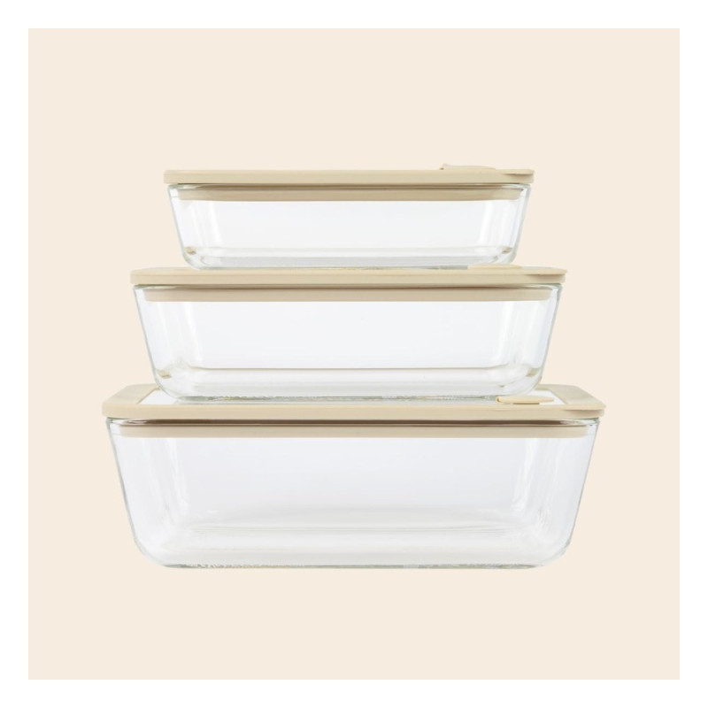Glass Food Containers Oatmeal 3pk by EVER ECO Glass Food Containers Oatmeal 3pk by EVER ECO