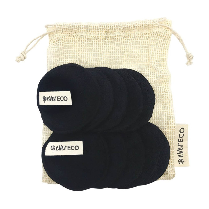 Reusable Bamboo Facial Pads (Black) + Wash Bag (10) by EVER ECO Reusable Bamboo Facial Pads (Black) + Wash Bag (10) by EVER ECO