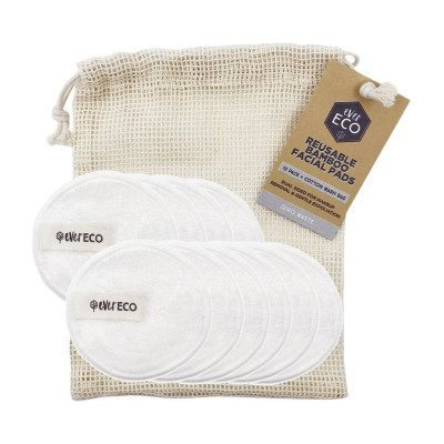 Reusable Bamboo Facial Pads (White) + Wash Bag (10) by EVER ECO