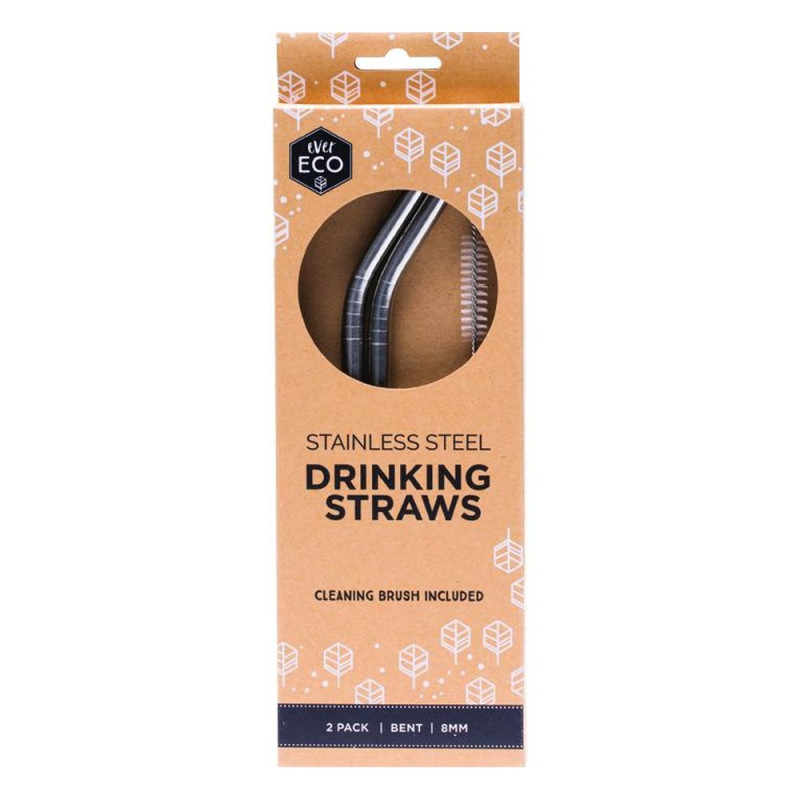 Stainless Steel Drinking Straws Bent (2 Pack) + Bonus Cleaning Brush by EVER ECO Stainless Steel Drinking Straws Bent (2 Pack) + Bonus Cleaning Brush by EVER ECO