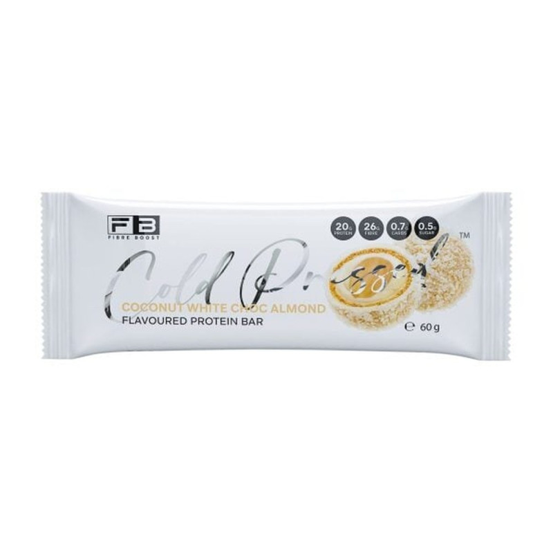 Cold Pressed Whey Protein Bar Coconut White Choc Almond 60g by FIBREBOOST Cold Pressed Whey Protein Bar Coconut White Choc Almond 60g by FIBREBOOST