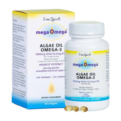 Mega Omega Algae Oil Omega-3 DHA Capsules (60) by FREE SPIRIT GROUP