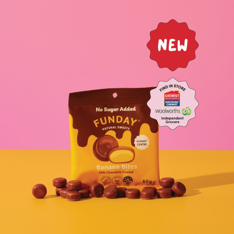 Milk Chocolate Coated Banana Bites No Added Sugar 50g by FUNDAY Milk Chocolate Coated Banana Bites No Added Sugar 50g by FUNDAY