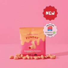 White Chocolate Coated Raspberry Bullets No Added Sugar 50g by FUNDAY