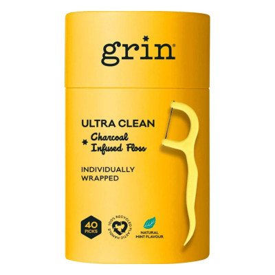 Ultra Clean Floss Picks Charcoal Infused (40) by GRIN