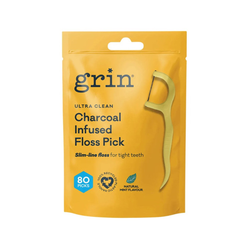 Ultra Clean Floss Picks Charcoal Infused (80) by GRIN