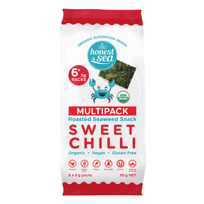 Roasted Seaweed Snack Sweet Chilli Multipack 6x5g by HONEST SEA