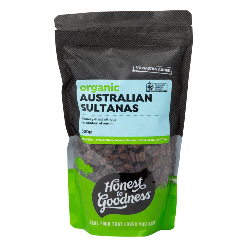 Organic Australian Sultanas 500g by HONEST TO GOODNESS Organic Australian Sultanas 500g by HONEST TO GOODNESS