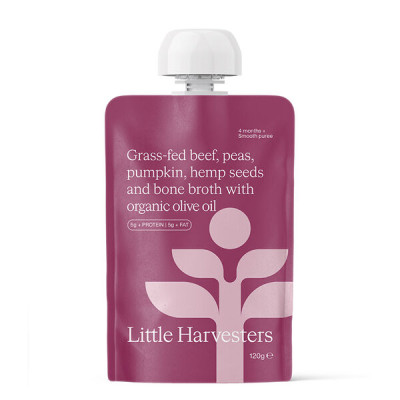 Grass-Fed Beef & Peas Puree Pouch 120g by LITTLE HARVESTERS