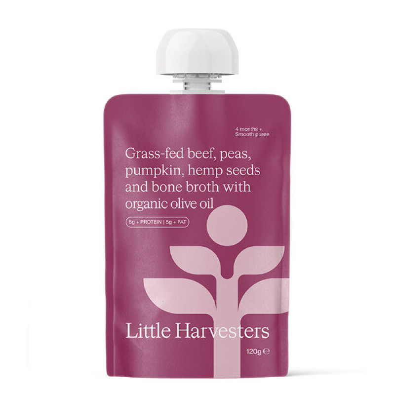 Grass-Fed Beef & Peas Puree Pouch 120g by LITTLE HARVESTERS