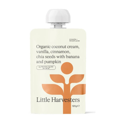 Organic Coconut Cream, Vanilla, Cinnamon & Banana Puree Pouch 120g by LITTLE HARVESTERS