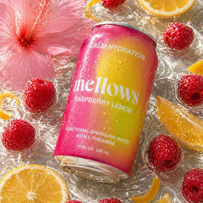 Raspberry + Lemon Sparkling Water with L-Theanine 330ml by MELLOWS