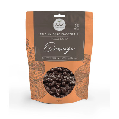 Belgian Dark Chocolate Freeze Dried Orange 100g by NAKED CHOCOLATE CO