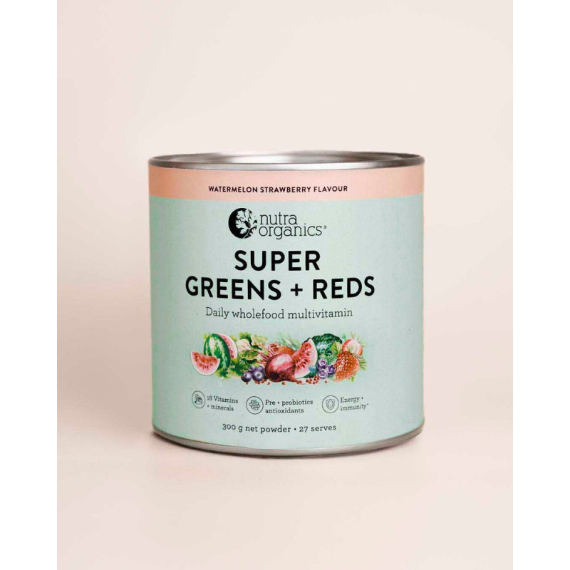 Super Greens + Reds - Watermelon & Strawberry Flavour 300g by NUTRA ORGANICS Super Greens + Reds - Watermelon & Strawberry Flavour 300g by NUTRA ORGANICS
