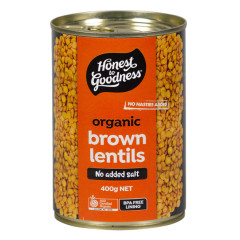 Organic Brown Lentils Canned 400g by HONEST TO GOODNESS