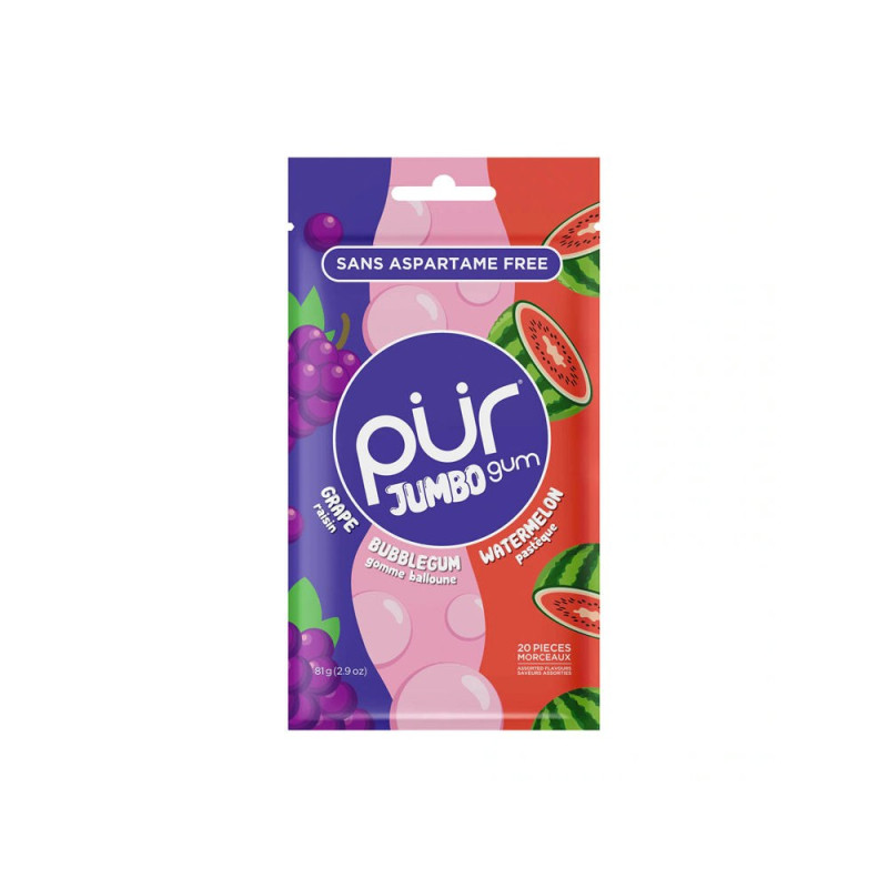 Jumbo Gum - Grape, Bubblegum & Watermelon 81g by PUR Jumbo Gum - Grape, Bubblegum & Watermelon 81g by PUR