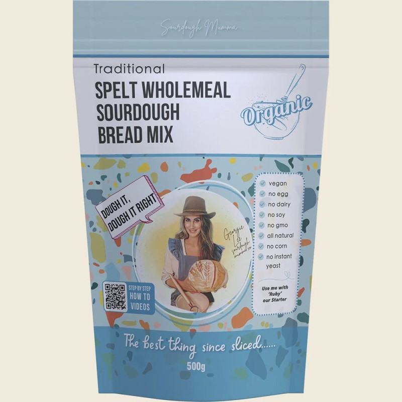 Organic Traditional Spelt Wholemeal Sourdough Bread Mix 500g by SOURDOUGH MAMA Organic Traditional Spelt Wholemeal Sourdough Bread Mix 500g by SOURDOUGH MAMA