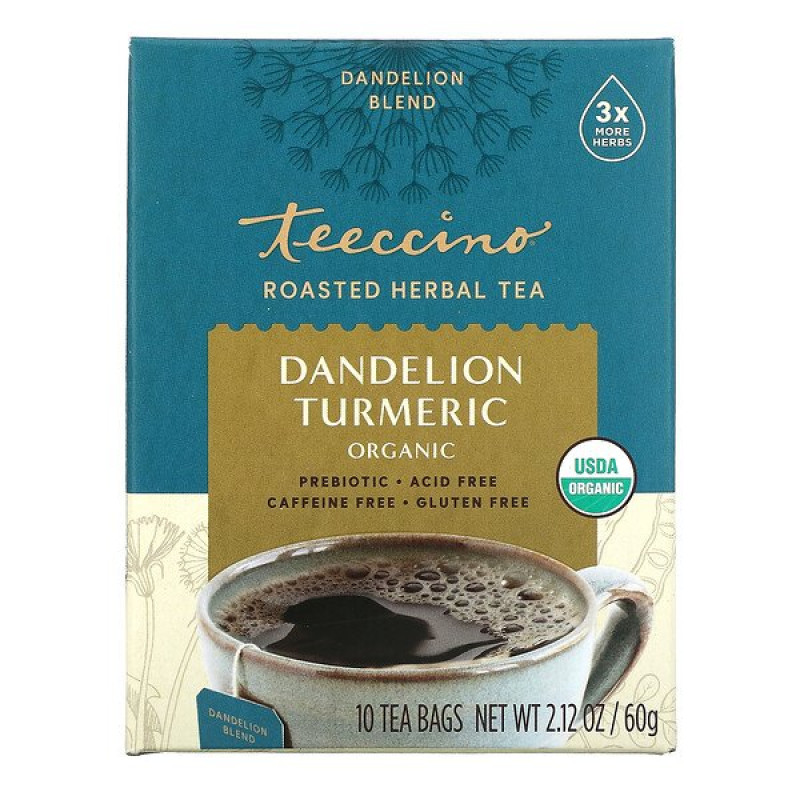 Dandelion Turmeric Herbal Coffee Tea Bags (10) by TEECCINO