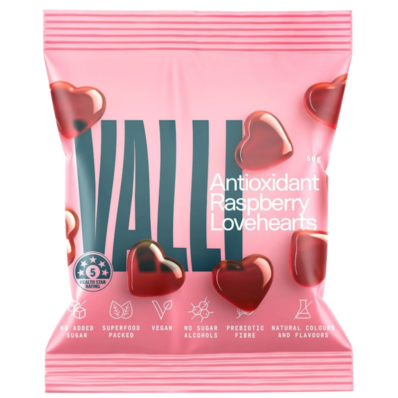 Antioxidant Raspberry Lovehearts 50g by VALLI Antioxidant Raspberry Lovehearts 50g by VALLI