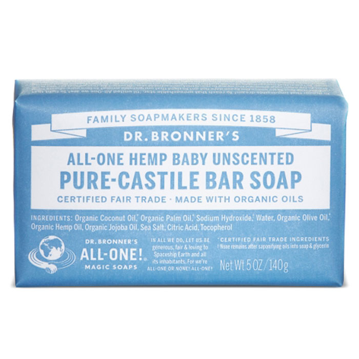 Dr Bronner's Baby Unscented Castile Bar Soap, 140g