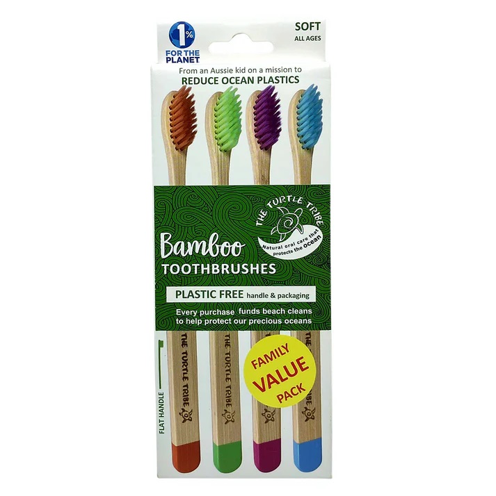 The Turtle Tribe Bamboo Toothbrush Soft, 4 pack